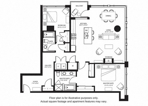 Floor plan for 2 beds, 2 baths, 1487 sqft